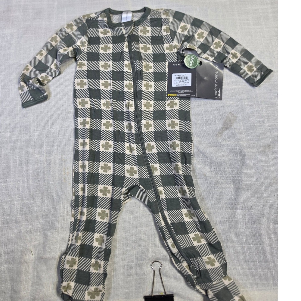 Modern Moments by Gerber Baby Shamrock Checkered Zipper Footed Sleeper 6-9M NWT